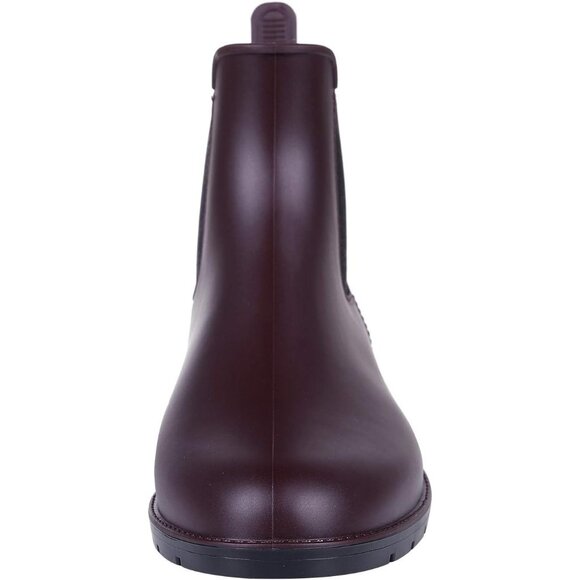 Women's Burgundy Pointed Toe Waterproof Chelsea Double Elastic Ankle Rain Boots - Picture 3 of 8